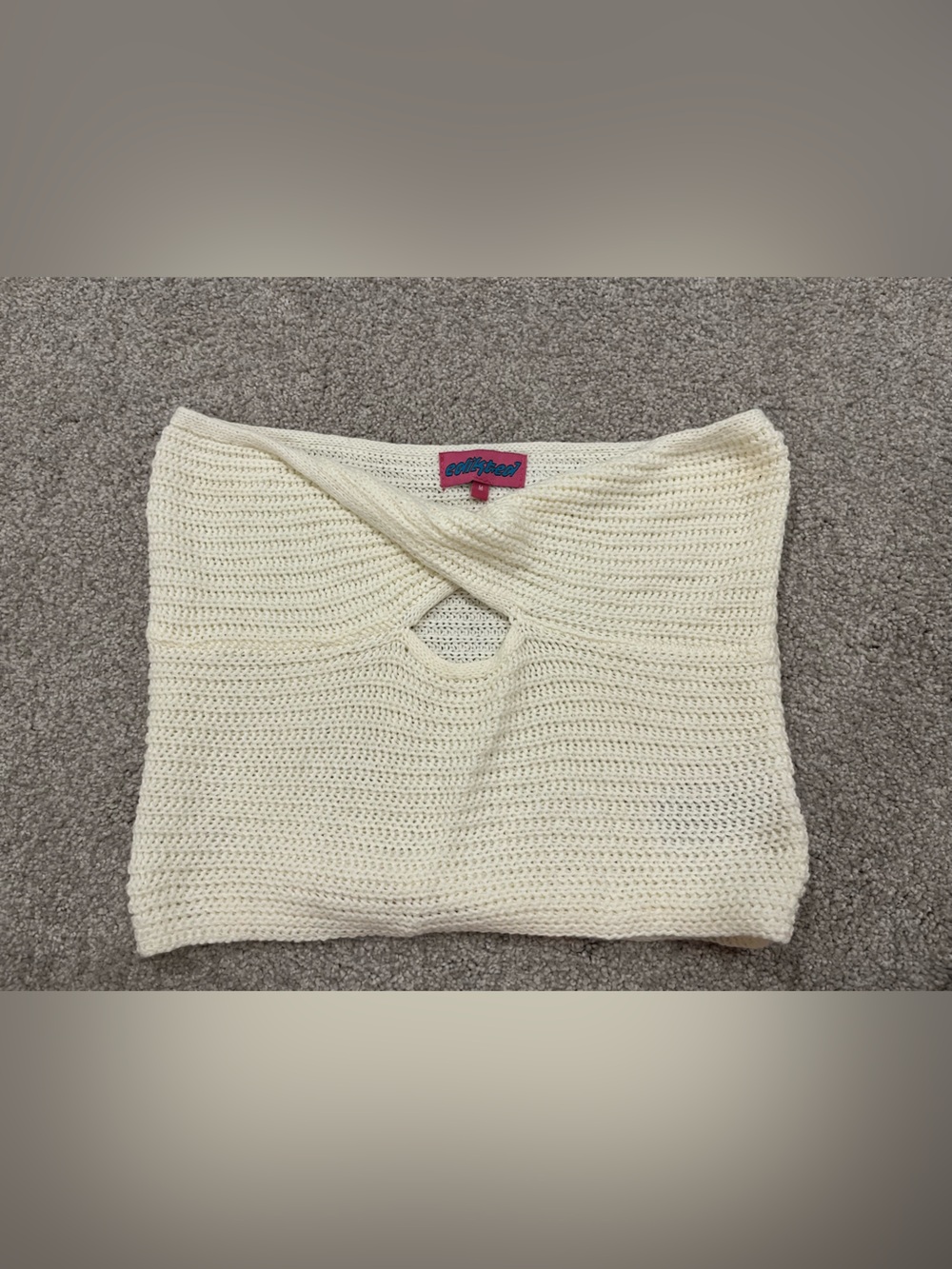 Edikted Cream Crochet Crop Top with Twist Front